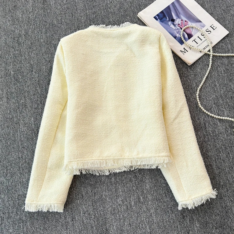 French Style Small Fragrance Tweed Jacket For Women Autumn Winter High-end Elegant Coarse Tweed Short Cardigan Coat 240812