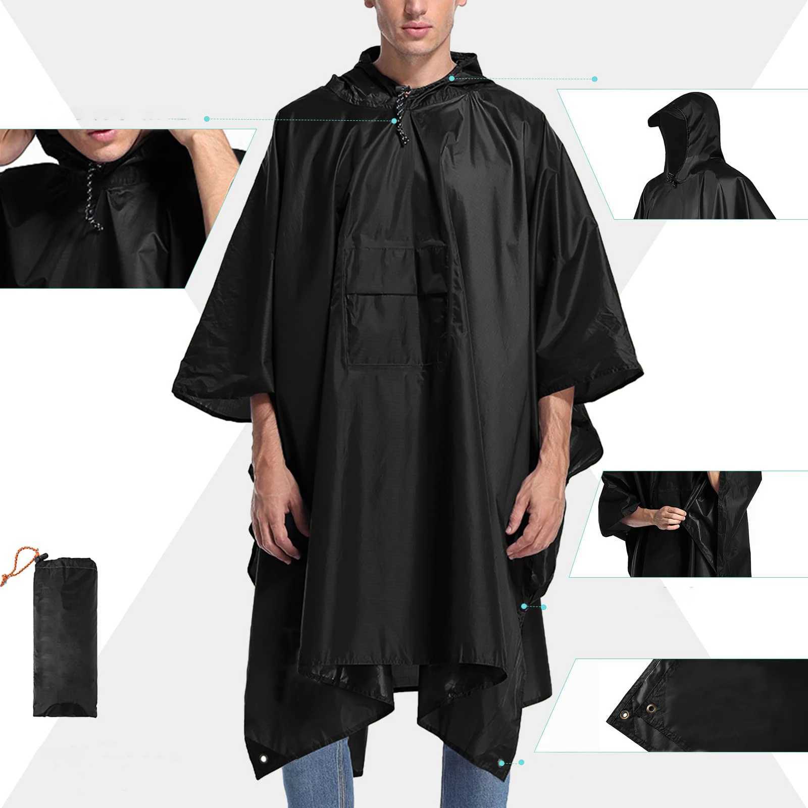 Hooded Rain Poncho Water Resistant Rain Cape Cloak with Front Pocket Adults Poncho for Travel Camping Outdoor Climbing Riding Y240810