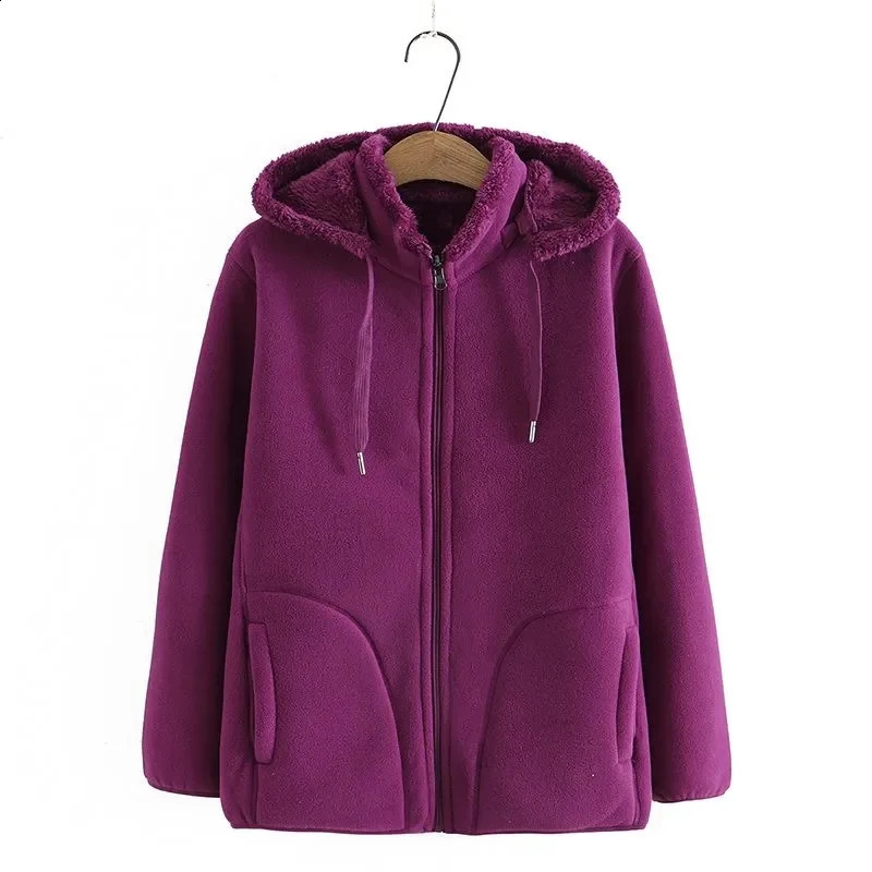 Autumn Winter Polar Fleece Coat Women Thicken Warm Hoodies Sweaters Jackets Middle-age Female Zip-up Outerwear Casual Tops 240812