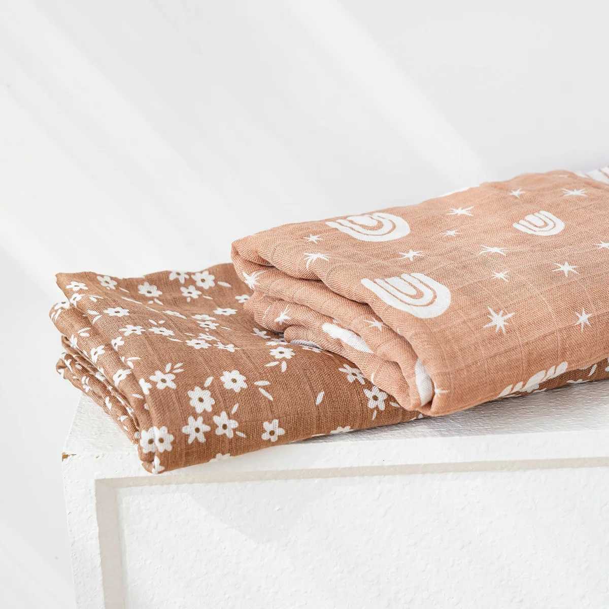 120x110cm 2-layer baby plain swadi blanket skin friendly and cute printed baby towel packaging bamboo cotton blanketW240810