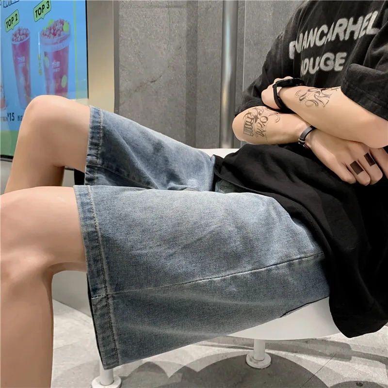 Summer Men Shorts Hip Hop Harem Denim Jeans Boardshorts Fashion Loose Cotton Baggy Skateboard Shorts Black Plus Size A04 240812