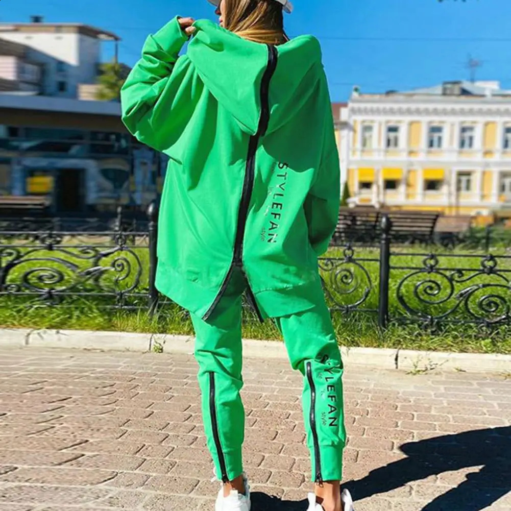 Tracksuit Women Two Piece Set Loose Back Zipper Long Hoodies Pants Set Autumn Thin Sportswear Pullover Streetwear Joggers 240812