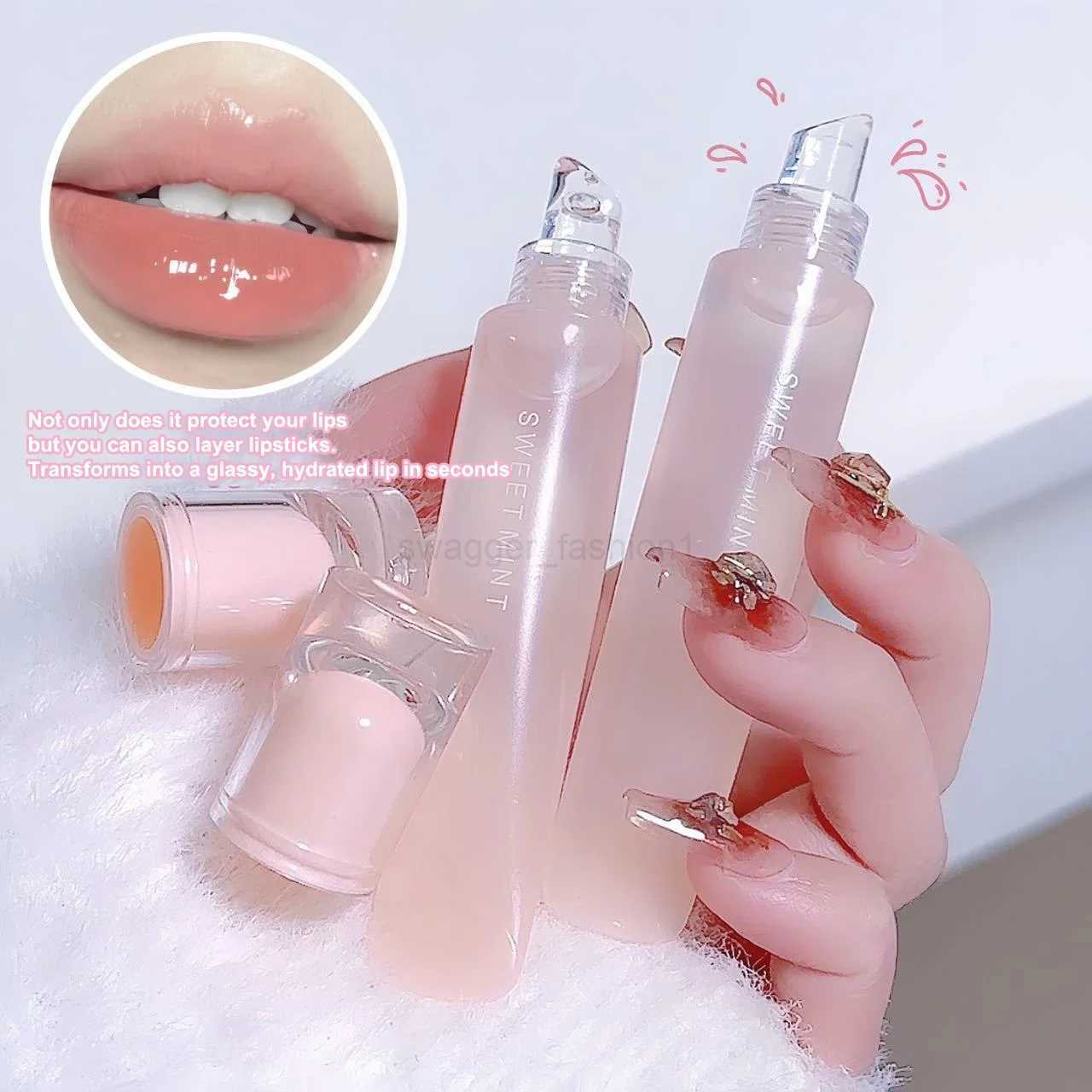 Jelly Pigment Tube Lip Oil Moisturising Lasting Plumping Lip Treatment Transparent Liquid Lipstick Water Light Sealer Base StickXJ240812
