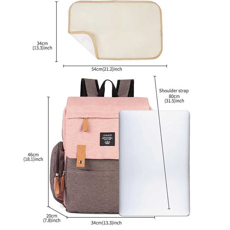 Lequeen Diaper Bag Fashion Baby Bag Backpack Black Baby Products Organizer Mom USB Port Pajama Replacement Wet Bag W240812