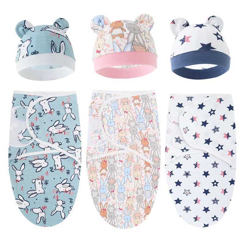 Baby blanket cap set cartoon printed cotton newborn adjustable baby sleeping bag packaging for all seasons 0-6 monthsW240810
