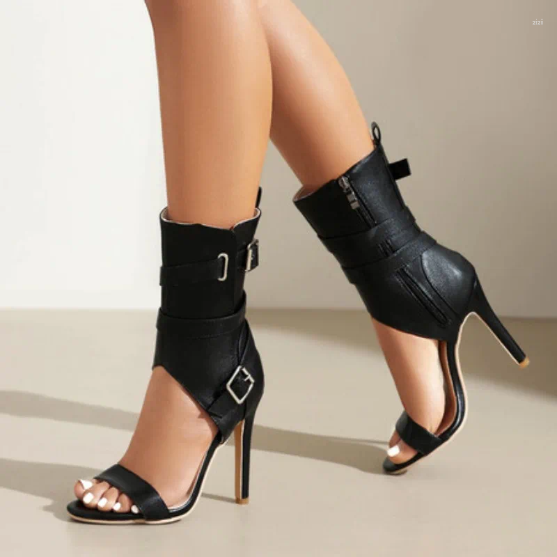 Sandals Sexy Open Toe Summer Ankle Boots For Women Fashion Buckle High Heels Red White Yellow Dance Party Wedding Shoes Lady