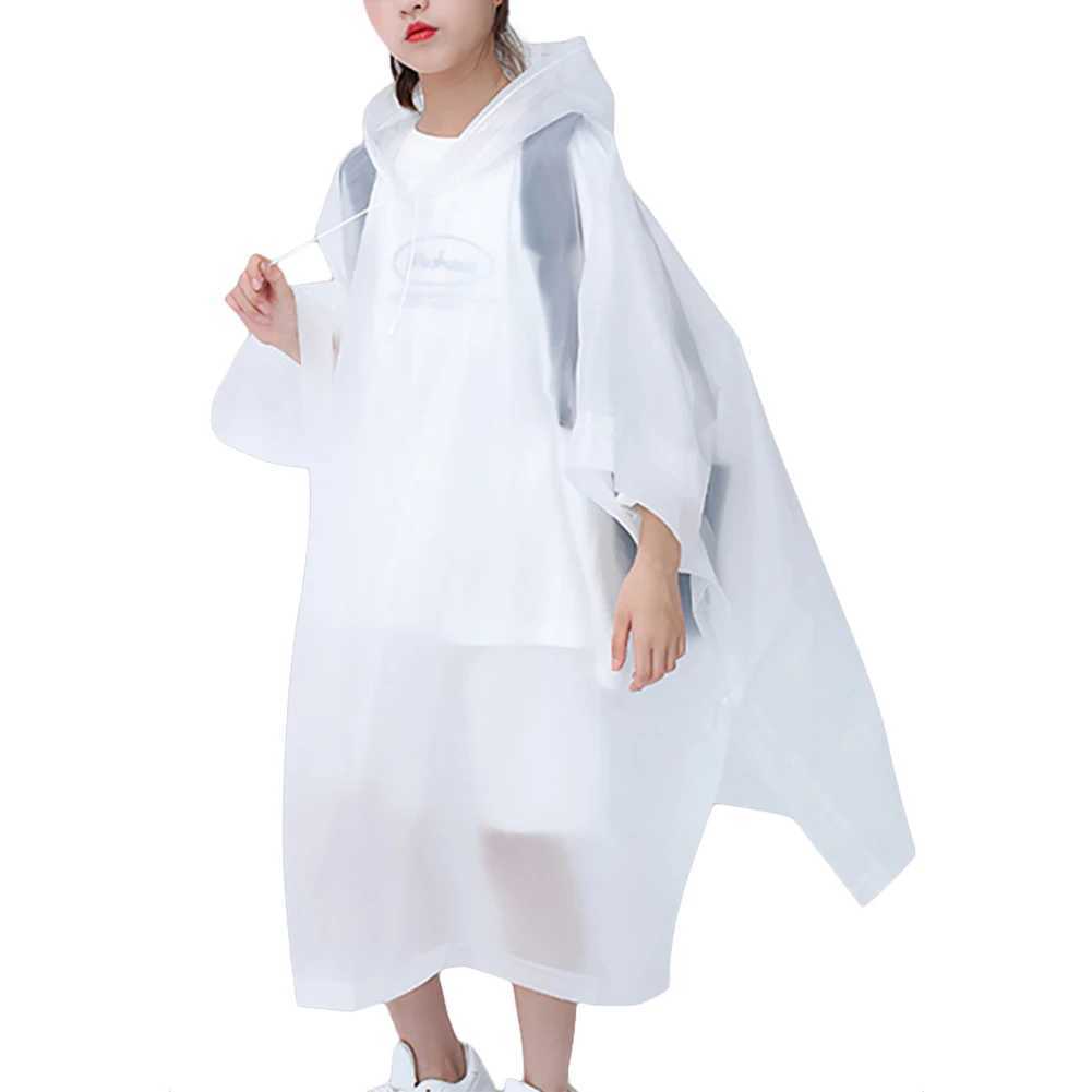 Rain Ponchos Reusable Rain Coat with Drawstring Hood Rain Gear Thicken EVA for Boys Girls for 6-12 Years Old Children Y240810