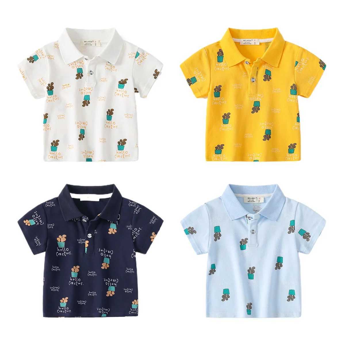 Summer Boys Short Sleeve Casual Breathable Cotton Print T-shirt Kids Contrast Color Full Printed Polo Shirt 3-8 YearsXJ241225