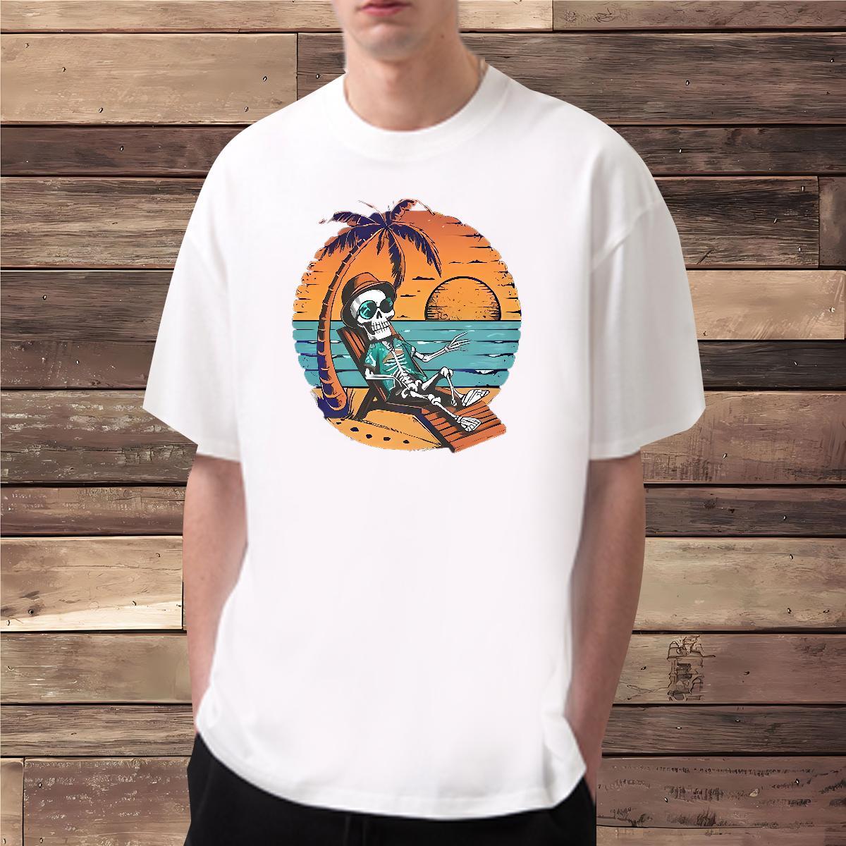 Designer Fashion Man T Shirts beach Tshirts 230g Pure Cotton Beach Brand Cartoon Print Round Neck Short Sleeve Couples T Shirts