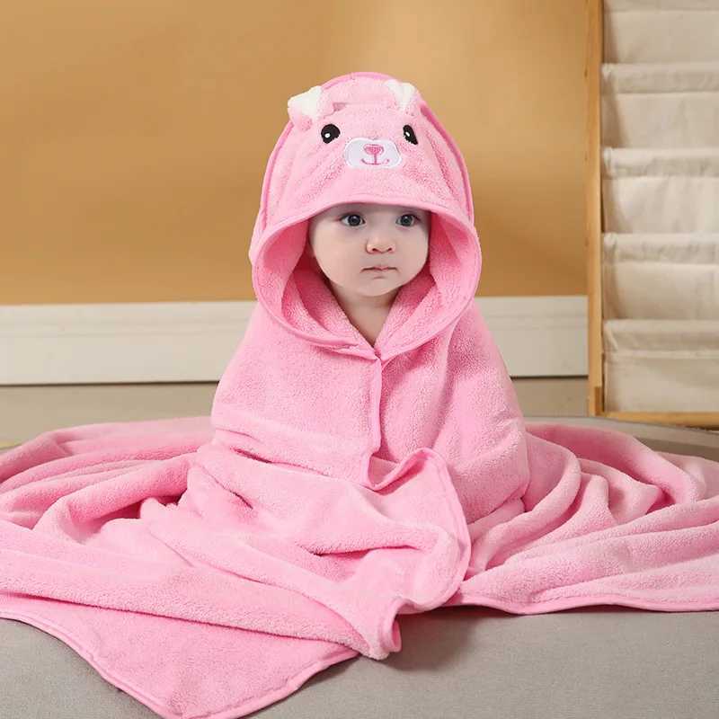 New Cartoon Baby Clothing Raincoat Mom and Baby Bag Coral Velvet Soft Bath Cover Baby ChestW240810