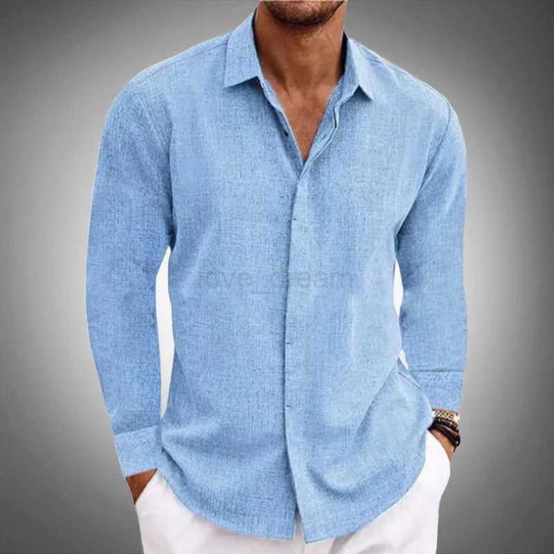 2024 New Mens casual Long sleeve shirt solid color lapel hidden button fashion comfortable high street topXJ240812
