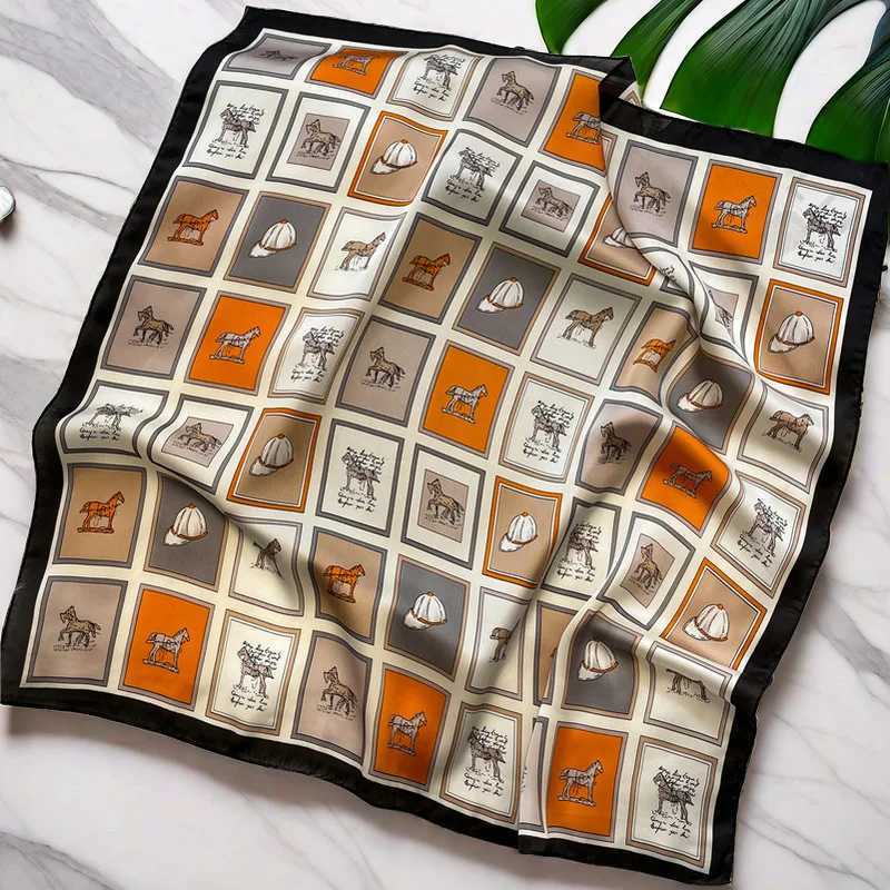 Luxury brand womens scarf summer 70cm silk scarf shawl womens sunset beach shawl horse print square scarf Muslim headscarf W240810