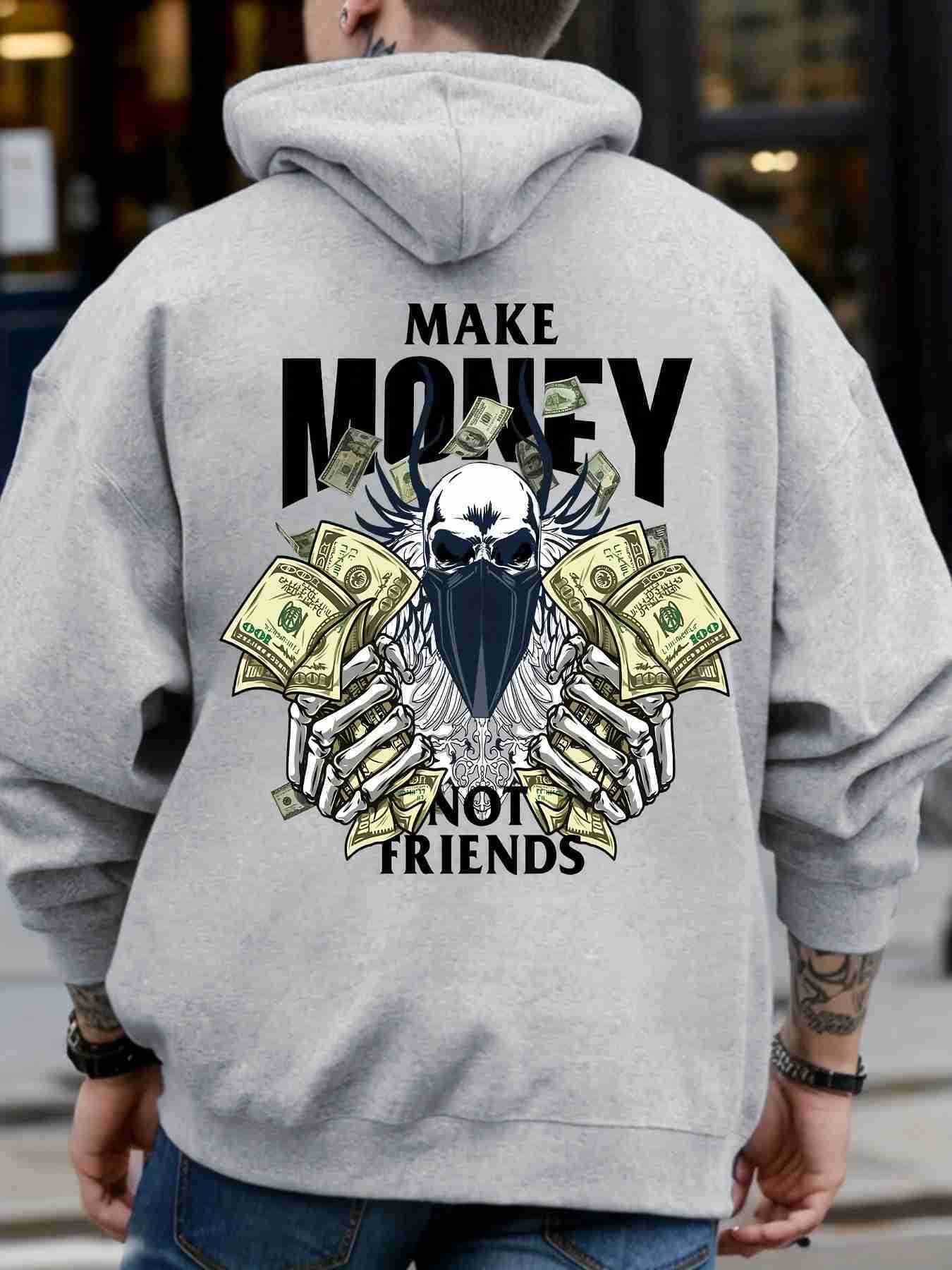MAKE MONEY NOT FRIENDS Letter Print Cotton Hooded Autumn Long Sleeve Sport Pullover Sweatshirt For Men Women Streetwear HoodieXJ240812