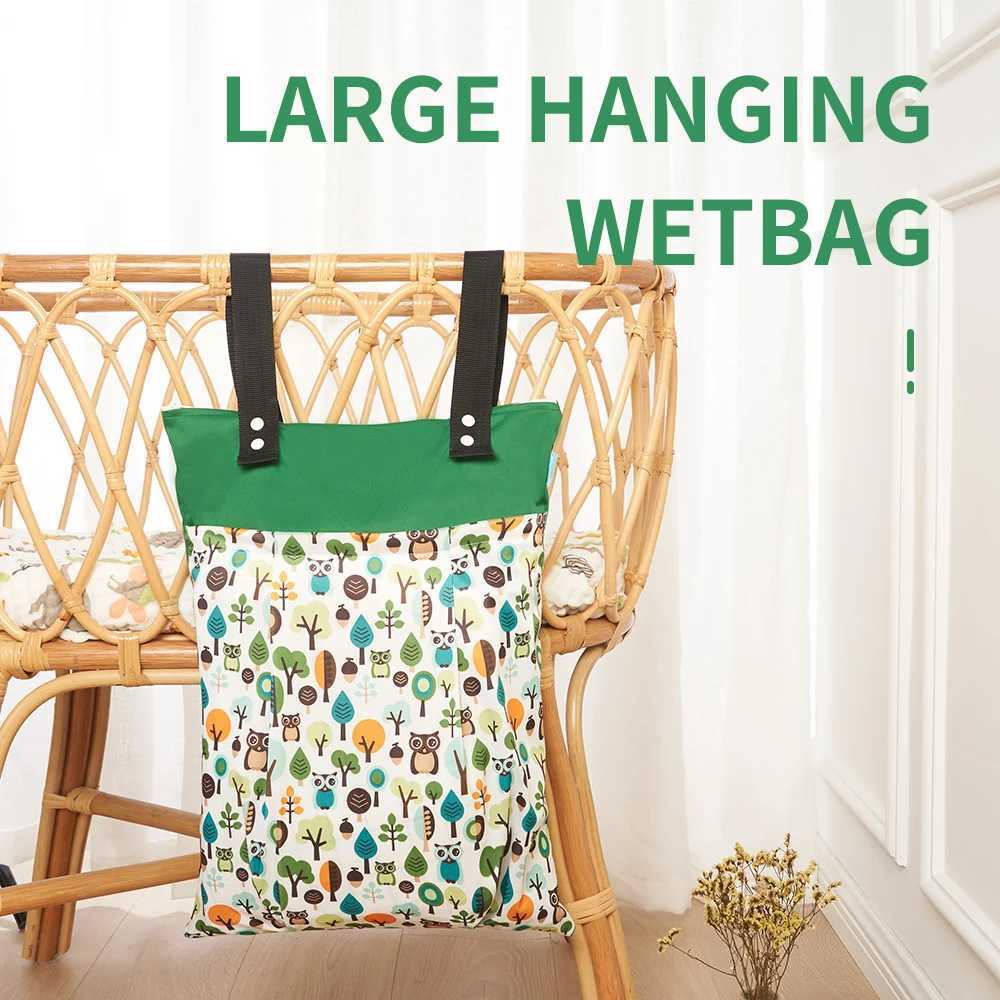Happyflux large hanging wet bag waterproof baby cloth diaper pajama bag washable dry wet separation mother bag 55 * 40cm W240812