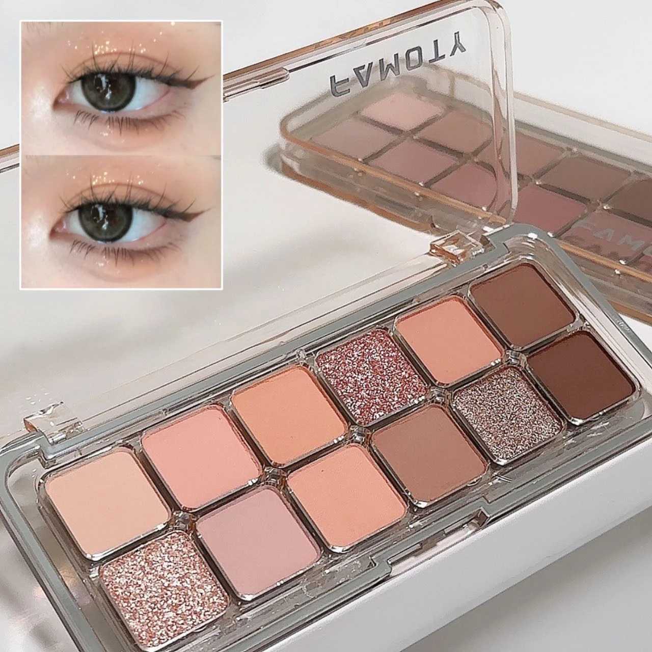 12 Colors Eyeshadow Palette Cement Grey Brown Milk Tea Color Matte Glitter Pink Sequins Eyeshadow Pigments Eyes Makeup CosmeticsCL240812