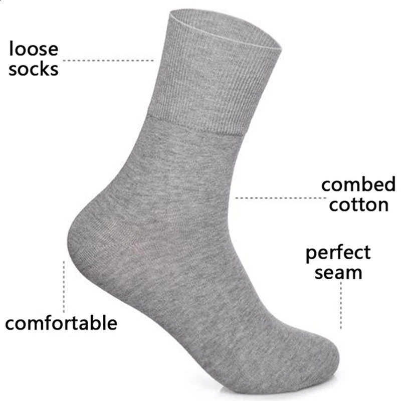 5 Pairs Plus Size EUR 45-50 Prevent Varicose Veins Socks Mens Diabetics Patients Cotton Loose Mouth Sock Man Women Comfort Meias 240812