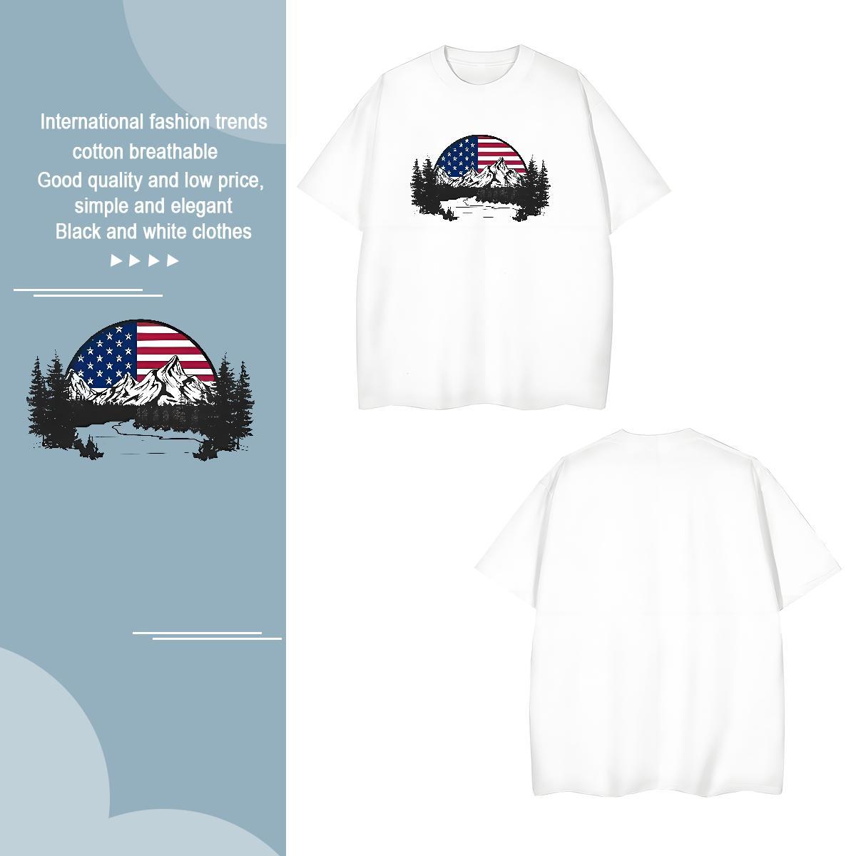 Loose Men Tshirts mountains 230g Pure Cotton Daily Wear Crew Neck Breathable Mens T Shirts Custom Big Size DIY Tops Shirt