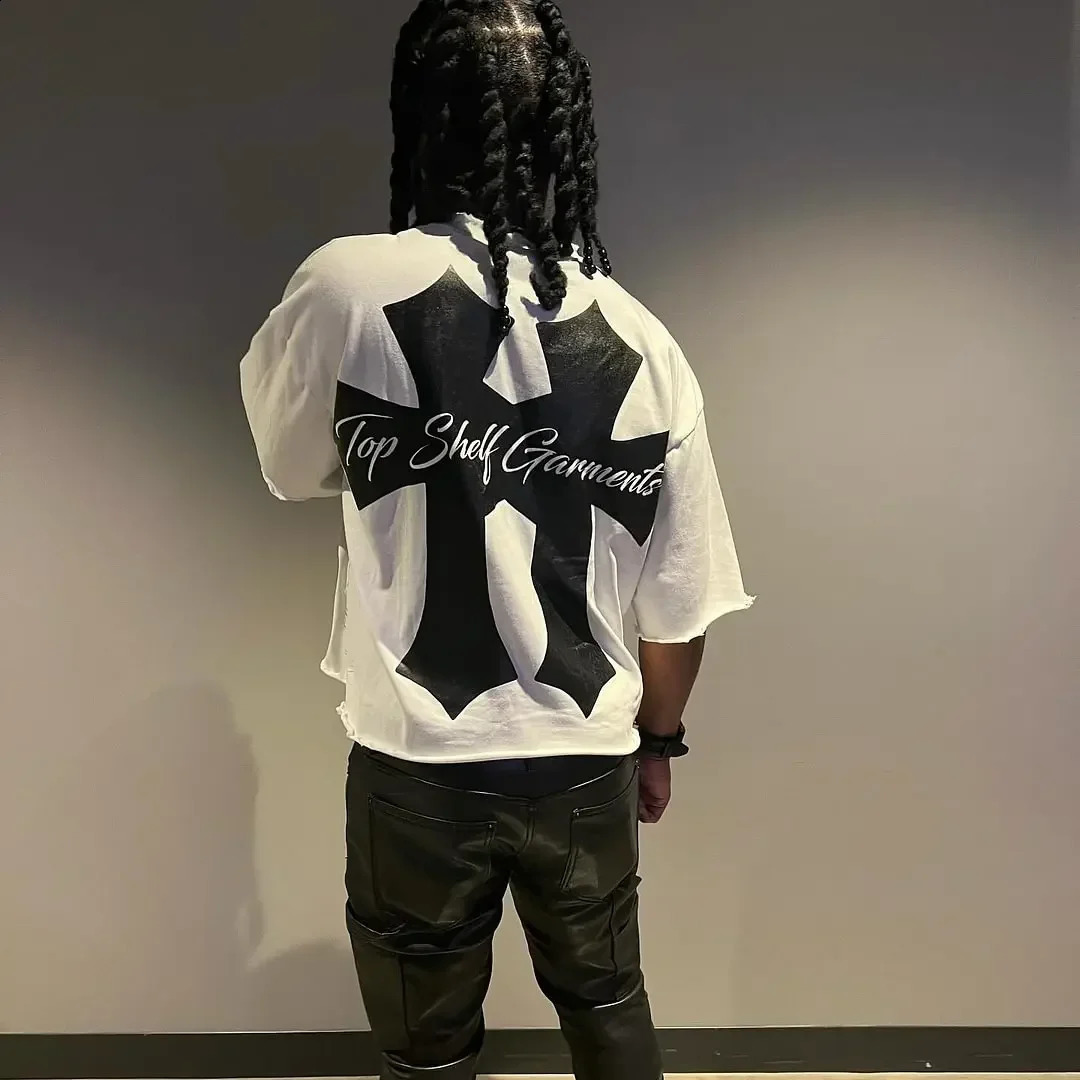 American Harajuku casual fashion short-sleeved top Y2K street hip-hop Gothic trend letter print mens oversized T-shirt 240812