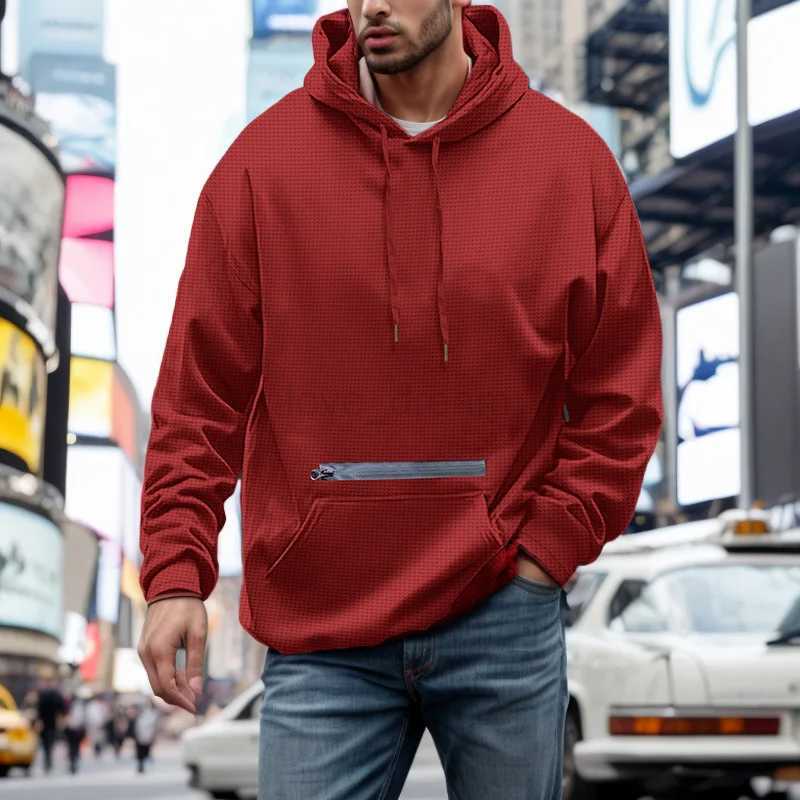 2024 Spring and Autumn Mens Hoodie Waffle Breathable Casual Sports Pullover Slow Walking European and American Fashion T-shirtXJ240812