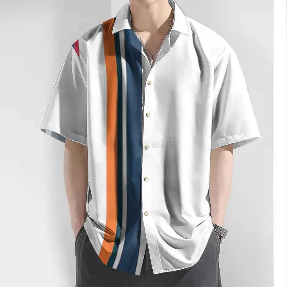 2024 3d Striped Print Mens Shirt Summer Casual Short Sleeve Tops Loose Oversized Hawaiian Shirts For Men Quick Dry Man ClothingXJ240812