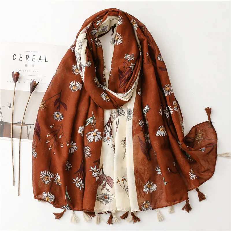 Floral tassel adhesive scarf womens shawl and wrapped headscarf womens hair band luxury Muslim headscarf 180 * 90cm Echape Bandanas W240810