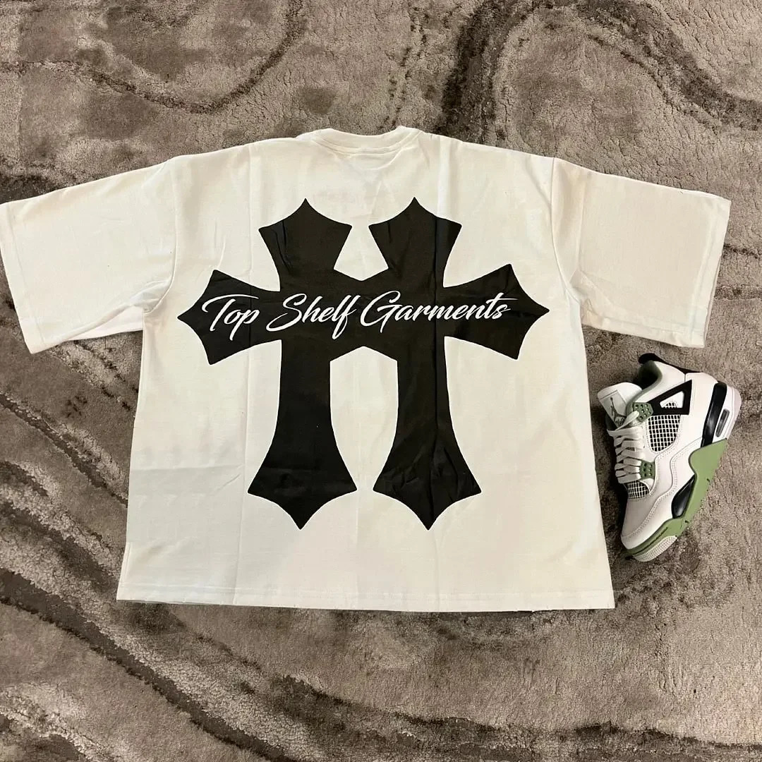 American Harajuku casual fashion short-sleeved top Y2K street hip-hop Gothic trend letter print mens oversized T-shirt 240812