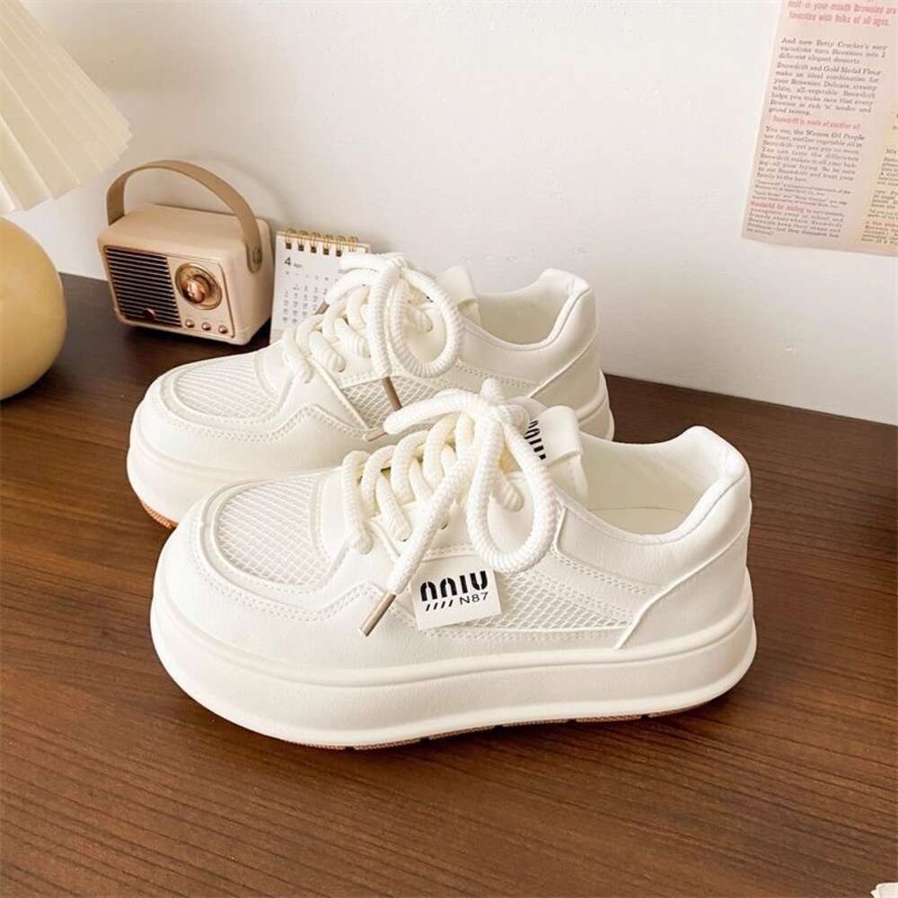 Ddmysports White New Summer Dress For Women Breathable Thin Mesh Versatile Thick Soled Board Shoes Outdoor Shoes