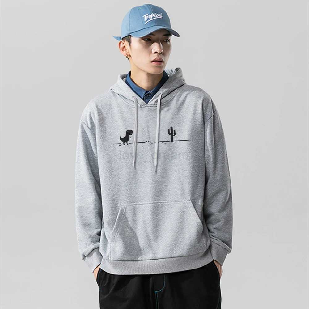 Mosaic Game Cactus Little Dinosaur Men Hoodies Autumn Loose Streetwear O-Neck Casual Sweatshirt Pocket Fleece Warm Mans HoodyXJ240812