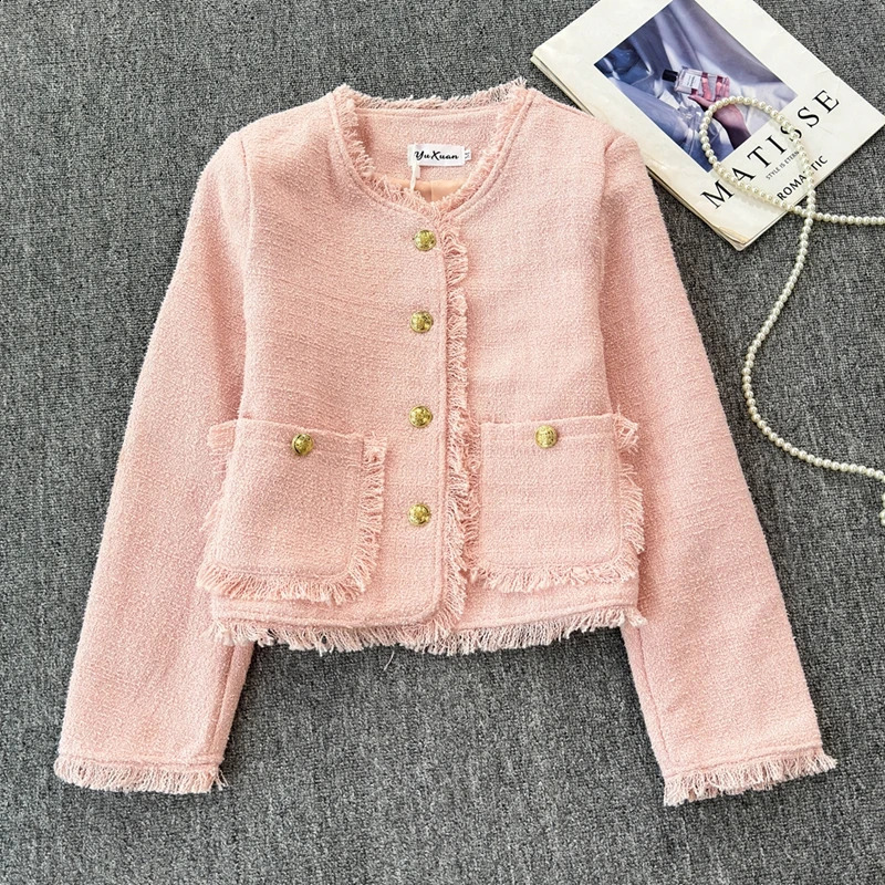 French Style Small Fragrance Tweed Jacket For Women Autumn Winter High-end Elegant Coarse Tweed Short Cardigan Coat 240812