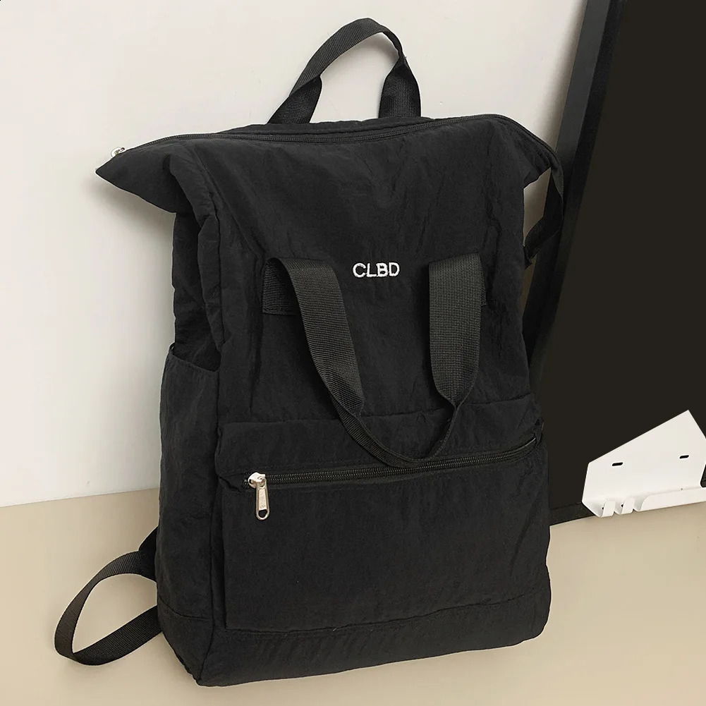 Nylon School Bag with Zipper Students Bookbag Multi Pockets Knapsack Solid Travel Bag Bag 240812