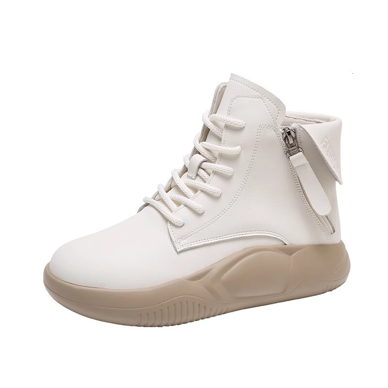 Ddmysports Thick Soled Martin Boots For Women New Autumn And Winter With Plush Leather Short Sponge Sole High Top Casual White Shoes Outdoor Shoes