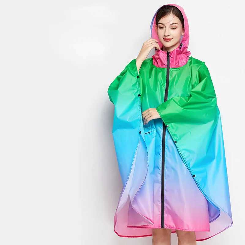 Big Size Women Gradient Color Raincoat Lightweight Rain Coat Poncho Ladies Waterproof Cloak Raincoats Adults Colorful Rainwear Y240810