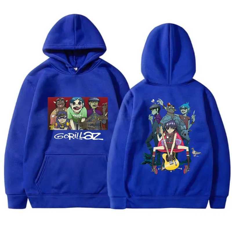 Autumn Winter Unisex Vintage Y2K Clothing Music Band Gorillaz PUNK ROCK Sweater Men Women Cartoon Pattern Hooded Top LeisureXJ240812