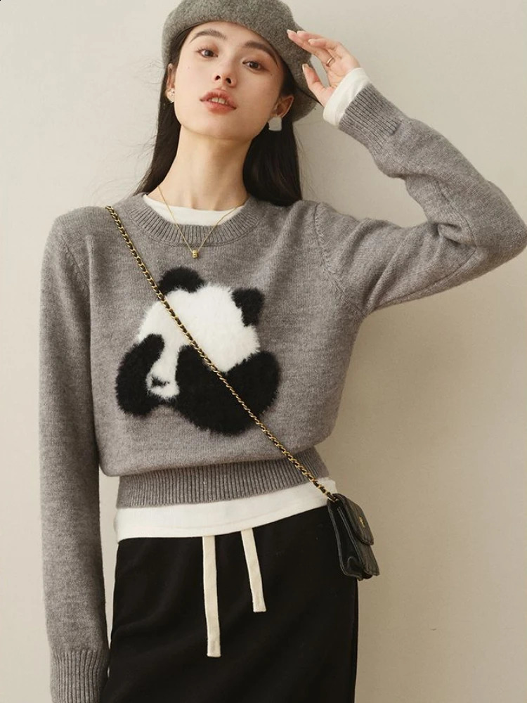 Preppy Style Sweaters Cartoon Flocking Long Sleeve Knit Crop Tops Casual Loose Pullovers All Match Fashion Cute Womens Clothing 240812