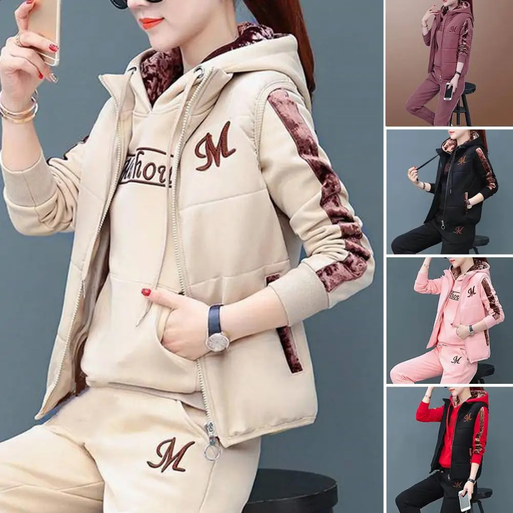 Trendy Women Tracksuit Drawstring Patchwork Color Casual Outfit Autumn Winter Hooded Loose Fit Female Casual Tracksuit 240812