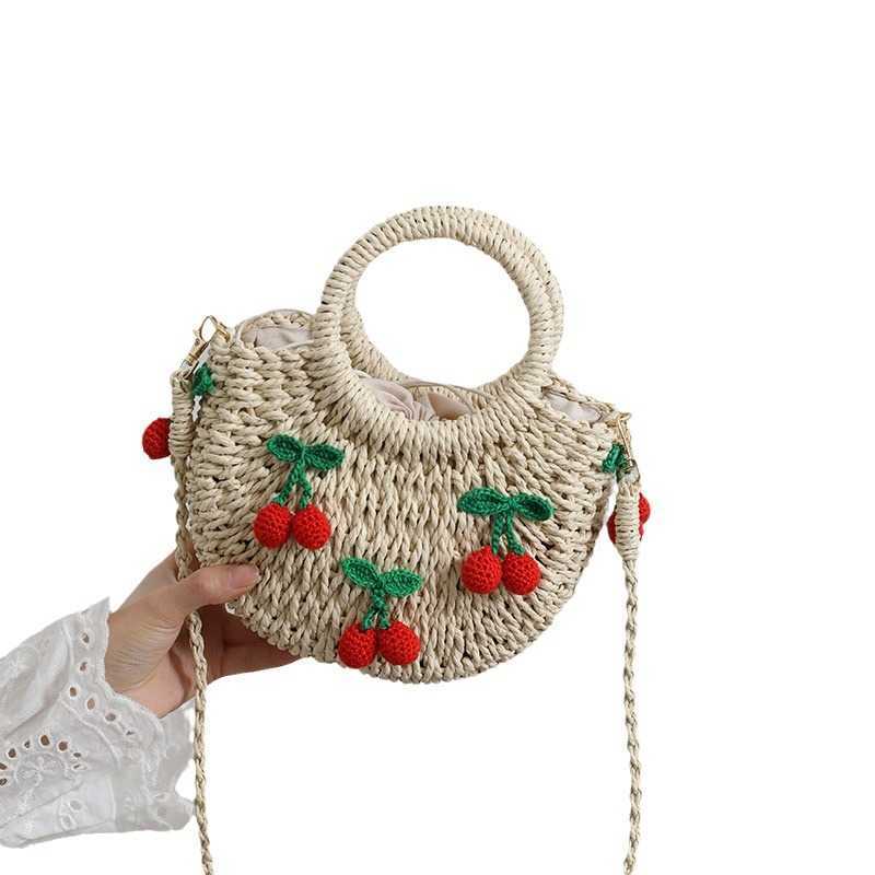 CMM New Cute Cherry Fresh Straw Woven Bag Handheld Woven Bag Strawberry Crossbody Bag Holiday Beach Bag