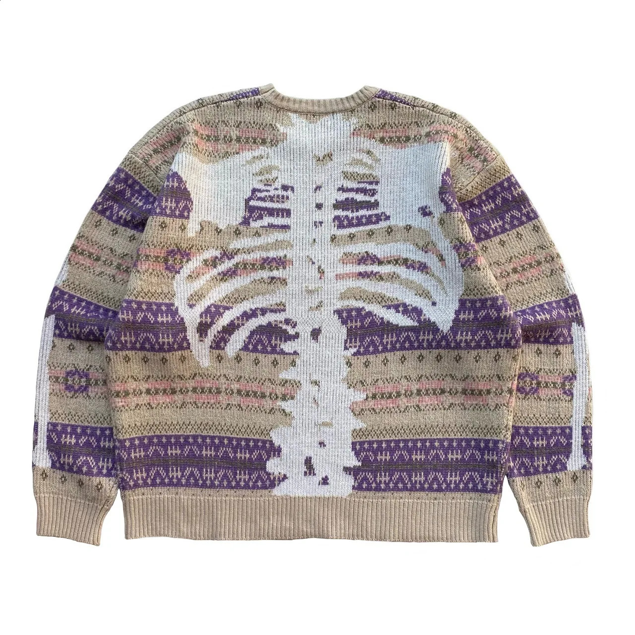 Kapital Vintage Hirata Hiroshi Bone Skeleton Loose Round Neck japan Style Sweater Mens and Womens Color Matching Pullover 240812