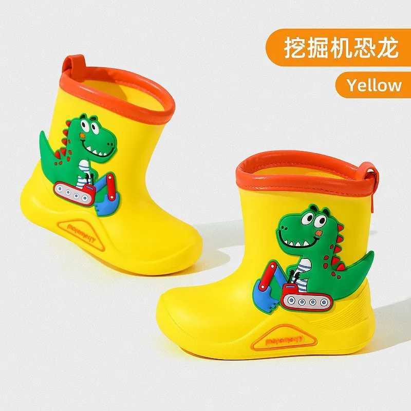 Childrens Rain Shoes Rubber Cartoon Dinosaur Rabbit Cute Boys and Girls Waterproof and Anti Slip High Barrel Rain Boots Y240810