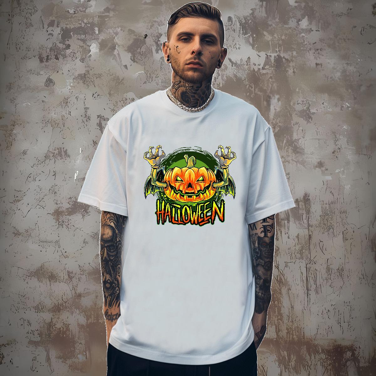 Free Shipping T shirt pumpkin Short Sleeve O-Neck Summer Casual DIY Anime 230g Cotton Men Clothes T-Shirt Stylist Wear