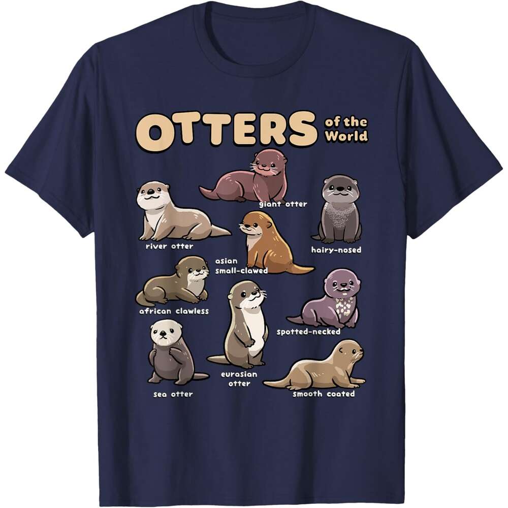Casual T shirt for Mens Sea Animals of the World Chibi Otter Lover Educational T-Shirt Shirts Tshirt Graphic Tee Tops Clothes Short sleeve Free shippi
