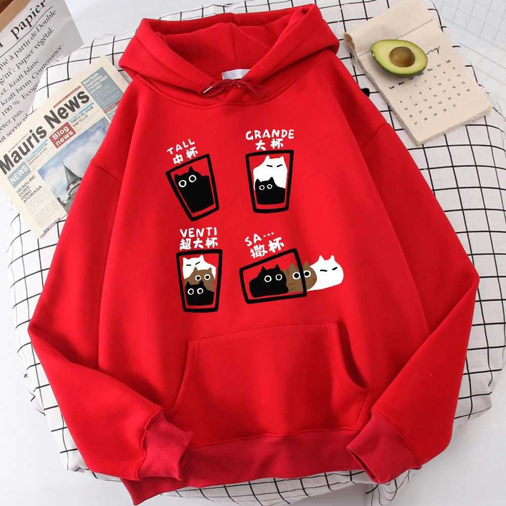 Cartoon Cat Coffee Medium Cup Large Cup Mens Hoodie Casual Premium Sportswear Casual Personalized Hoodie Jacket Daily ClothingW240724