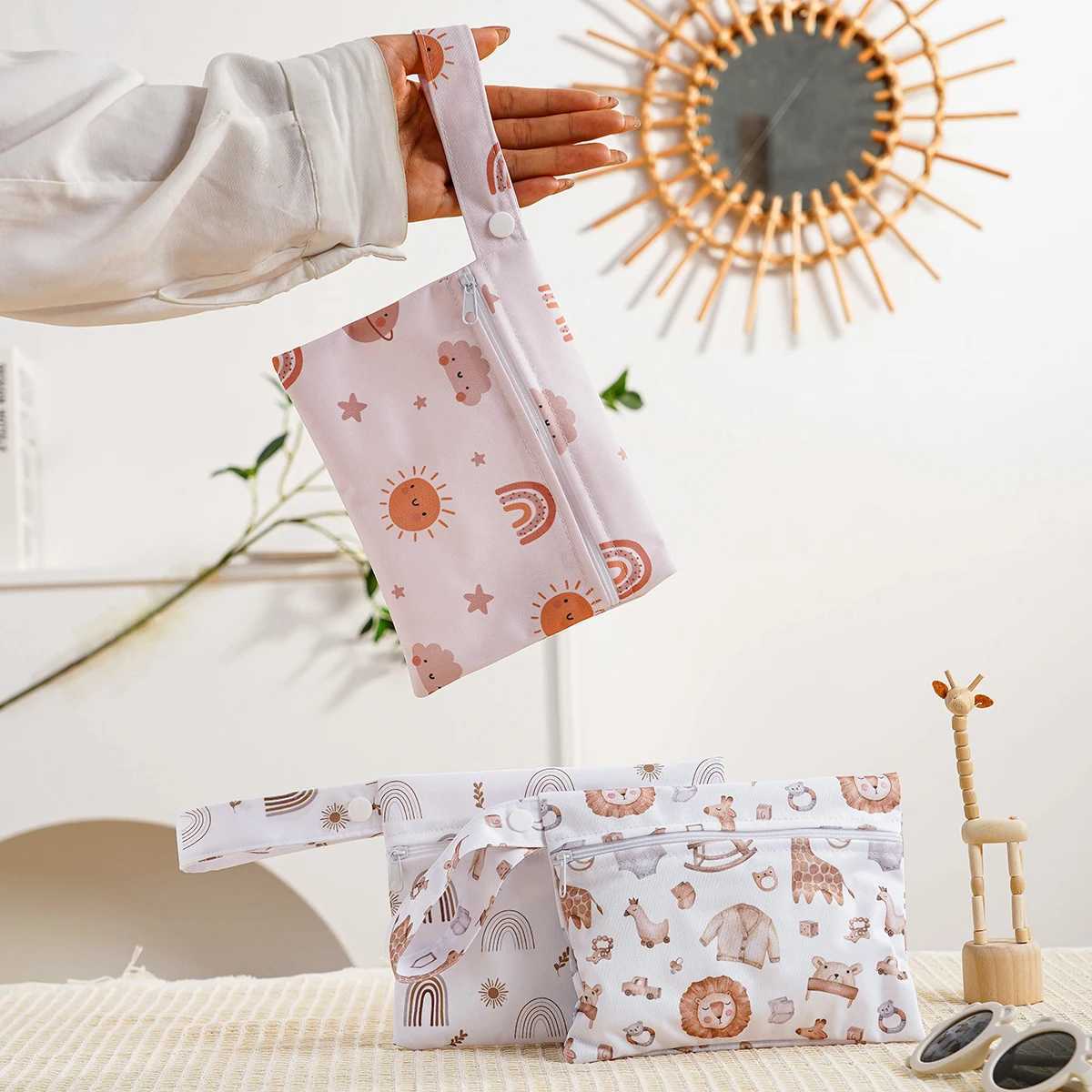 2 waterproof wet bags of different sizes Baby clothes Diaper and lotion pump parts Organizer W240812
