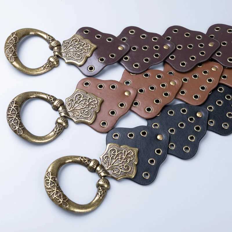 Belts Ladies vintage hook and loop multi color rivet hollow denim belts For Women Decorative bellyband Wear out Waist accessories Y240810Y5DJ
