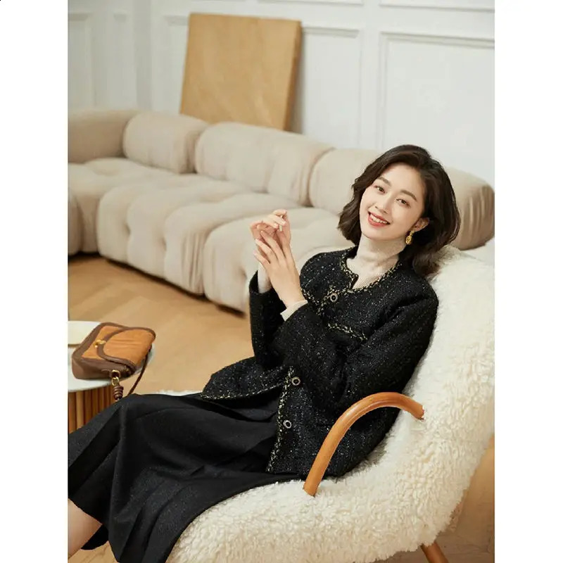 Women Spring Autumn Small Fragrance Tweed Coat Female Short Single-breasted Jackets Ladies O-neck Loose Outerwear Q183 240812