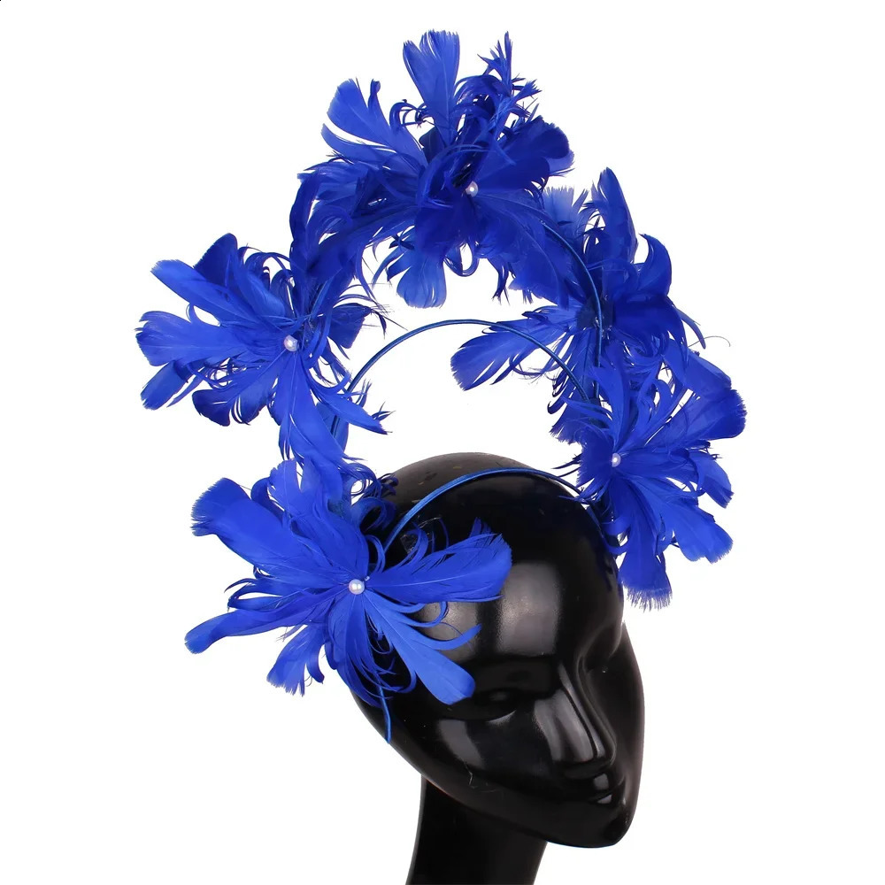 Feather Flower Women Headdress Small Top Hat Fancy Hair Hoop Pearl Hair Headpieces Millinery 240808