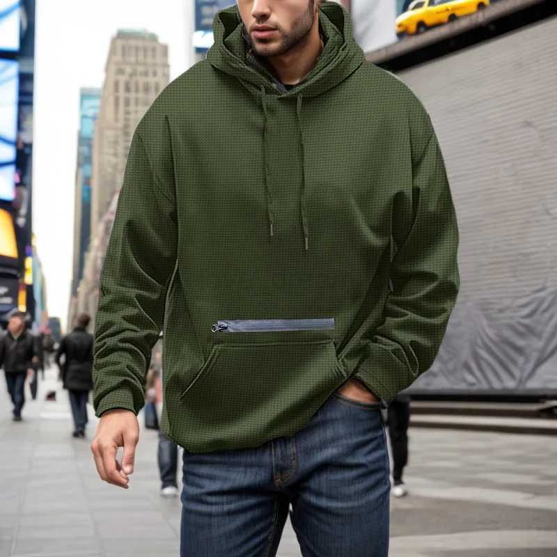 2024 Spring and Autumn Mens Hoodie Waffle Breathable Casual Sports Pullover Slow Walking European and American Fashion T-shirtXJ240812
