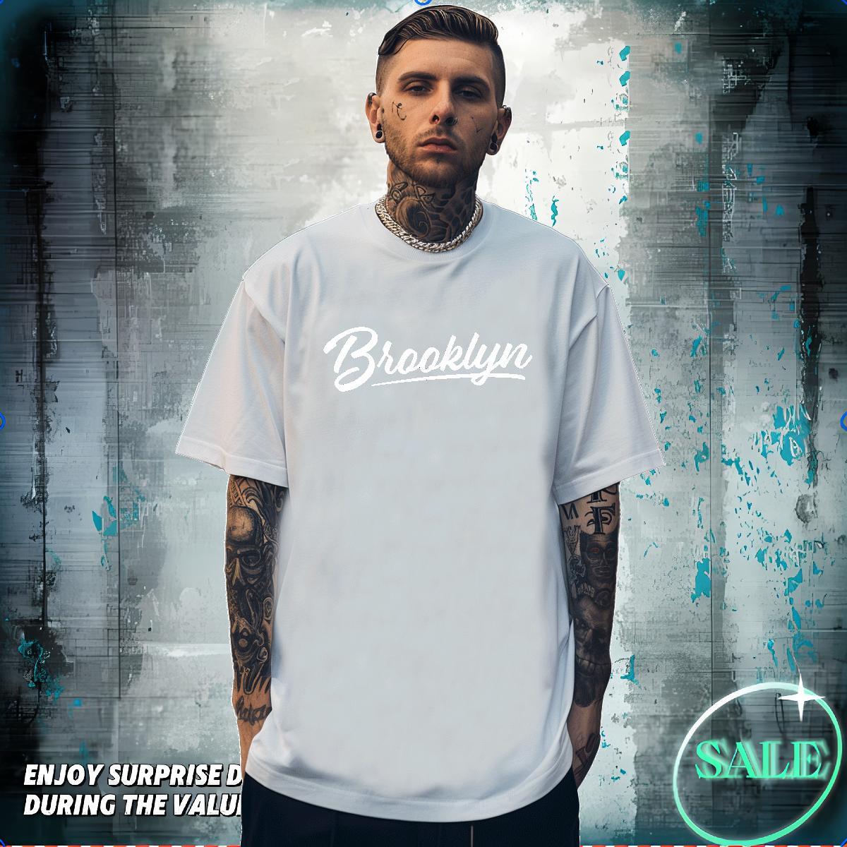 2024 DIY T Shirt For Man Brooklyn Tshirts 230g Cotton High Street Hip Hop Designer Oversized Breathable Short Sleeve Men Tshirts