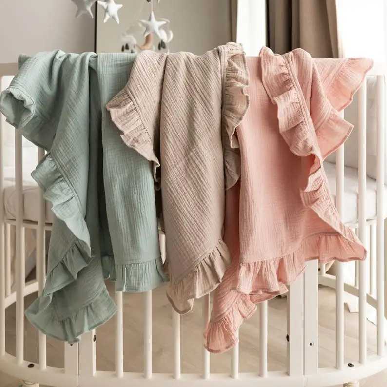 100% organic cotton baby packaging Gauze ruffled baby blanketW240810