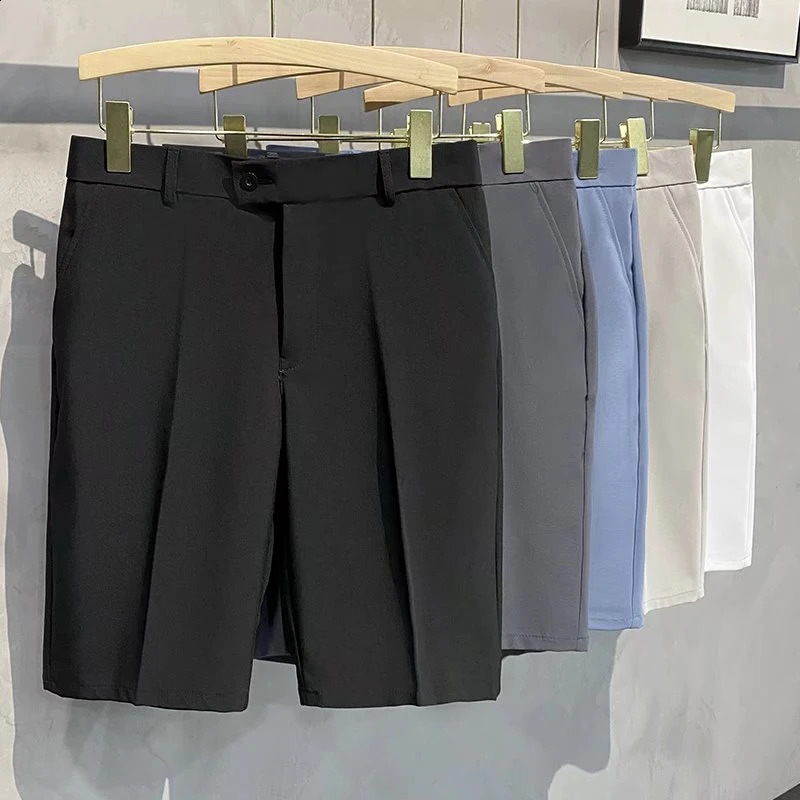 Korean Fashion Men Chinos Shorts Summer Knee Length Pleated Shorts Work Wear Street Fashion Solid Color Plus Size 38 240812