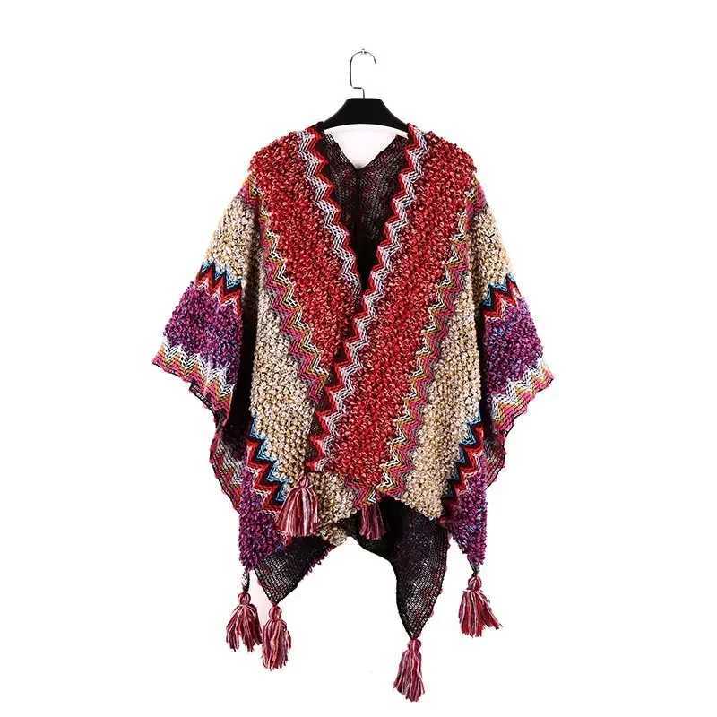 Womens knitted tassel ruffled floral raincoat sweater shawl bag tassel top striped cardigan jacket W240810